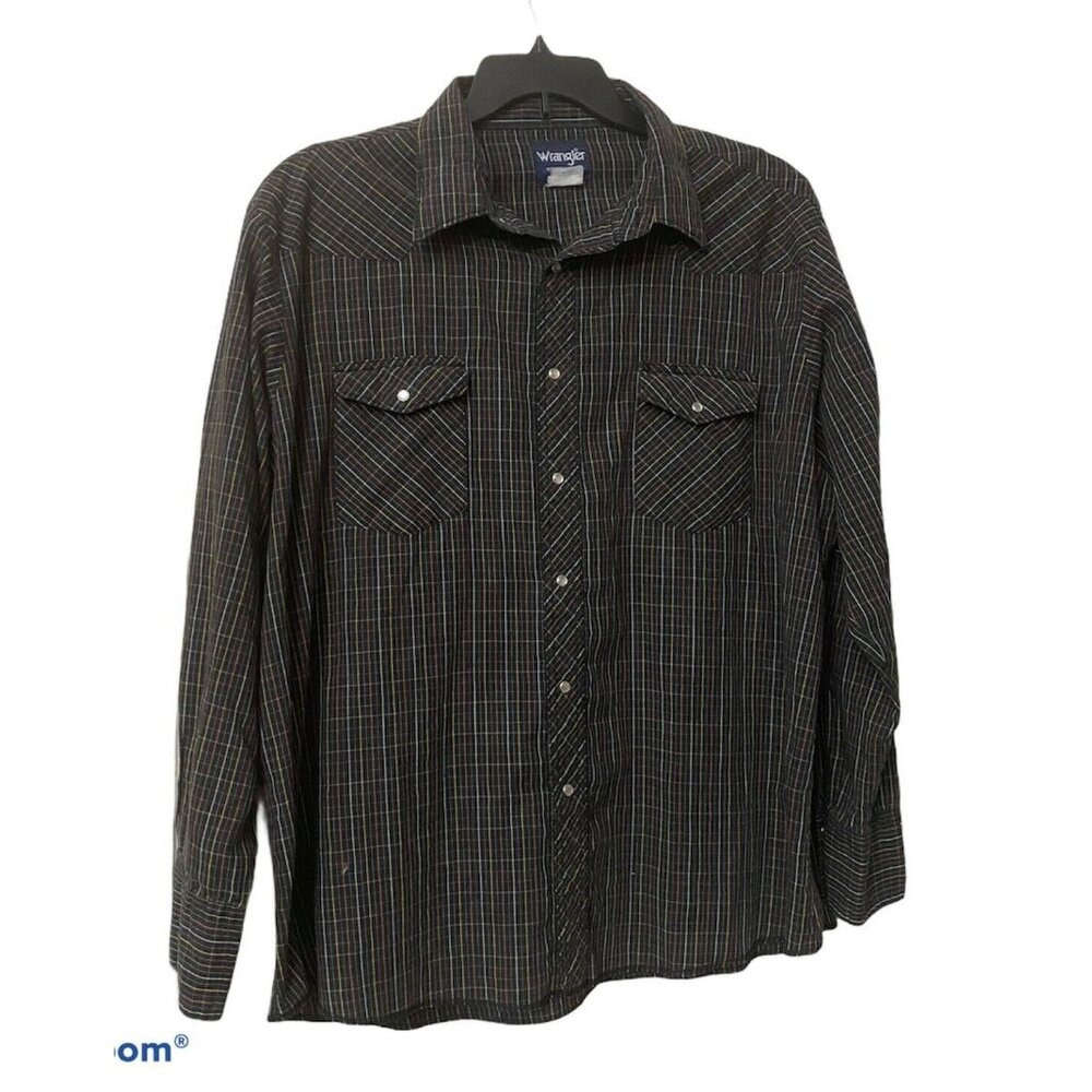 Wrangler Western Shirt Pearl Snap Black Red Yellow White Check Plaid Mens Size L